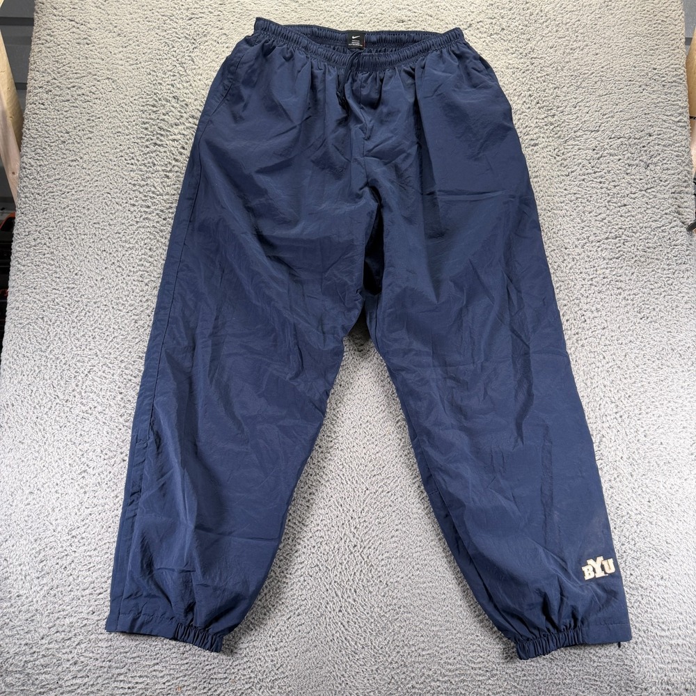 VTG Nike Pant Mens 2XL Blue Polyester Lined Track Baggy Brigham Young University